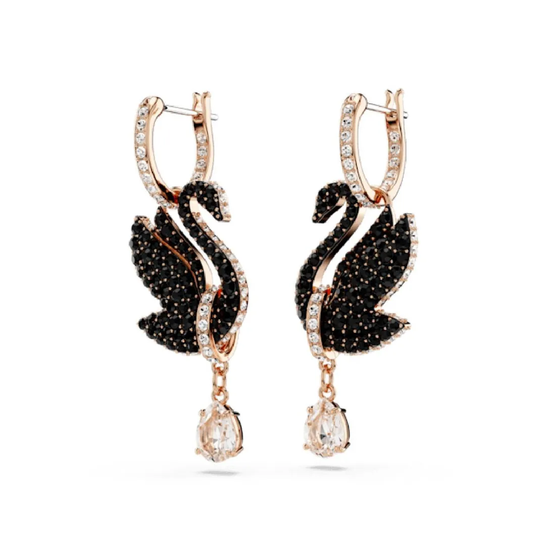 Swarovski Bijoux Boucles oreilles Swarovski Swan - 5678047 noir,doré rose | Femme Boucles D'Oreilles