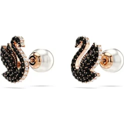 Swarovski Bijoux Boucles oreilles Swarovski Swan - 5684608 noir,doré rose | Femme Boucles D'Oreilles