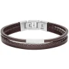 Fossil Bijoux Bracelet Fossil JF03323040 - VINTAGE CASUAL Fermoir Acier Argenté Cuir Marron Homme | Homme Bracelet