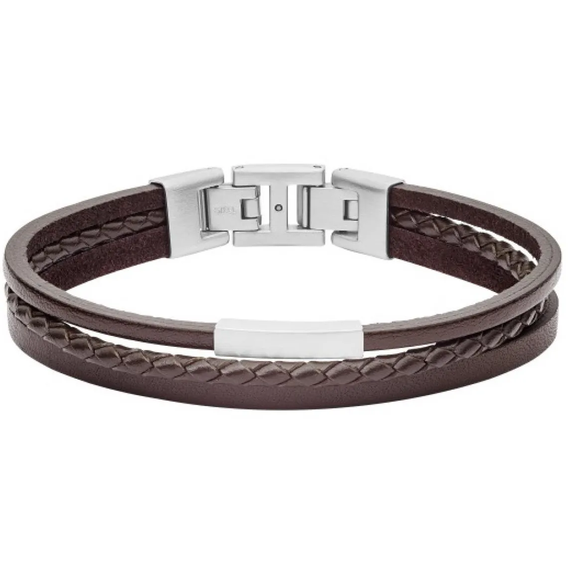 Fossil Bijoux Bracelet Fossil JF03323040 - VINTAGE CASUAL Fermoir Acier Argenté Cuir Marron Homme | Homme Bracelet