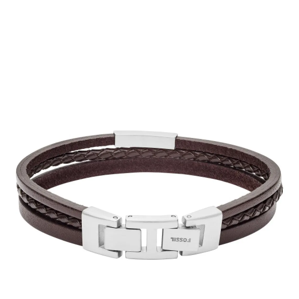 Fossil Bijoux Bracelet Fossil JF03323040 - VINTAGE CASUAL Fermoir Acier Argenté Cuir Marron Homme | Homme Bracelet