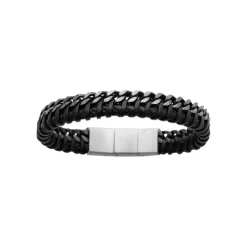 Maison de la Bijouterie Bracelet Homme acier cuir tressé noir 3ZYZYZYZ | Homme Bracelet