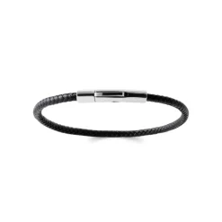 Maison de la Bijouterie Bracelet Homme acier cuir tressé noir 3ZY0UUZU | Homme Bracelet