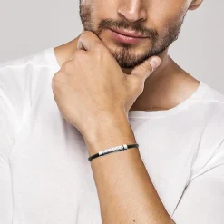 Maison de la Bijouterie Bracelet Homme acier cuir tressé noir 3ZYZ30YZ | Homme Bracelet