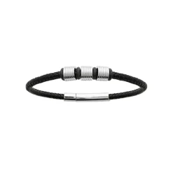 Maison de la Bijouterie Bracelet Homme acier cuir tressé noir 3ZYZY6YZ | Homme Bracelet