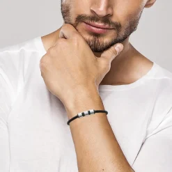 Maison de la Bijouterie Bracelet Homme acier cuir tressé noir 3ZYZY6YZ | Homme Bracelet