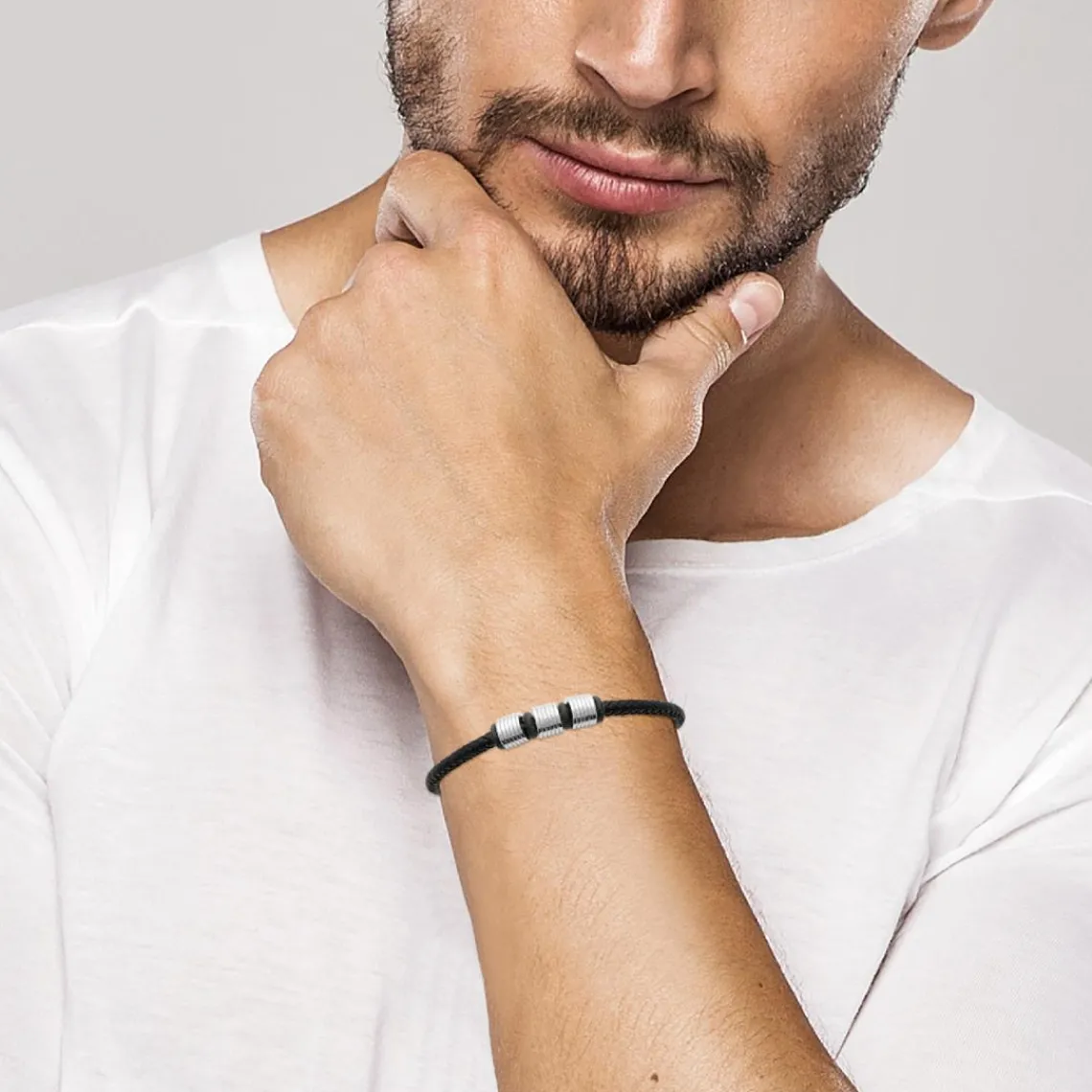 Maison de la Bijouterie Bracelet Homme acier cuir tressé noir 3ZYZY6YZ | Homme Bracelet