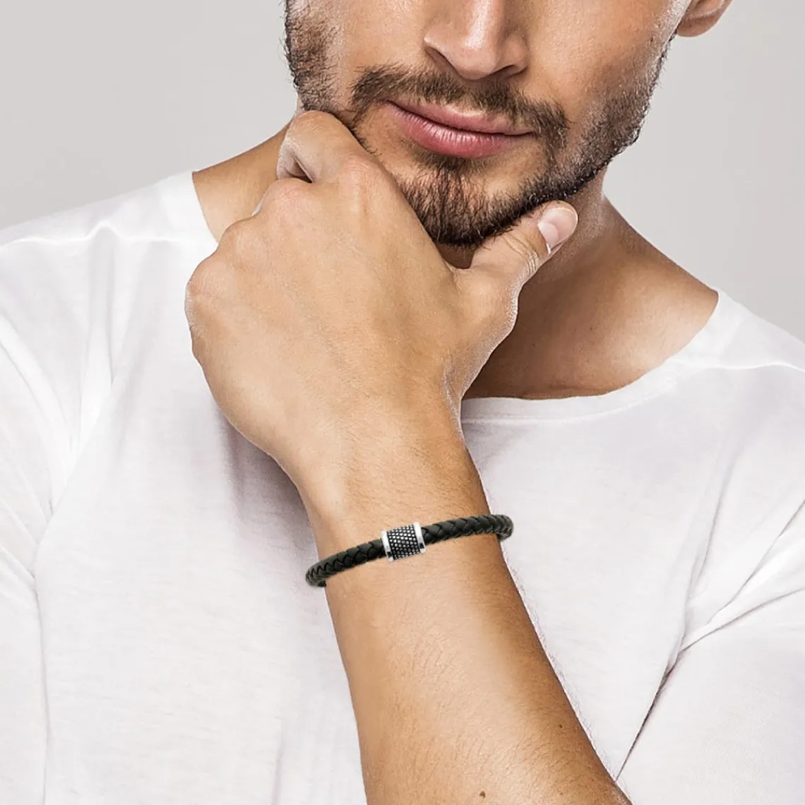 Maison de la Bijouterie Bracelet Homme acier cuir tressé noir 3ZYZ3ZYZ | Homme Bracelet