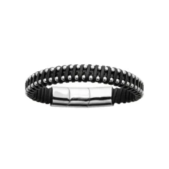 Maison de la Bijouterie Bracelet Homme acier cuir tressé noir 3ZYZYYYZ | Homme Bracelet