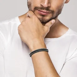 Maison de la Bijouterie Bracelet Homme acier cuir tressé noir 3ZYZYYYZ | Homme Bracelet