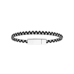 Maison de la Bijouterie Bracelet Homme acier cuir tressé noir 3ZYZYWYZ | Homme Bracelet