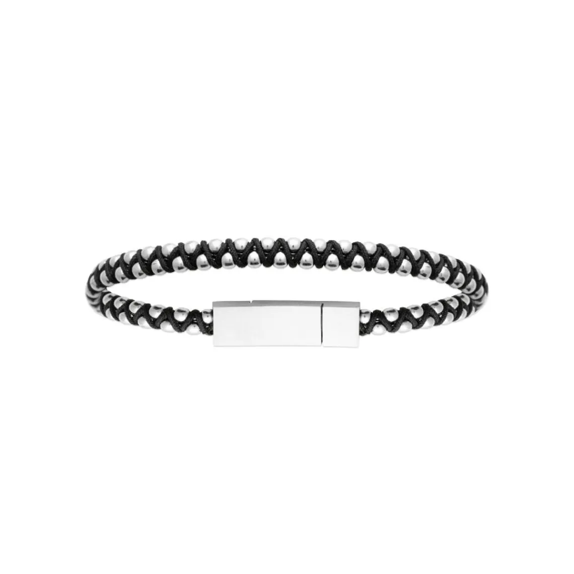 Maison de la Bijouterie Bracelet Homme acier cuir tressé noir 3ZYZYWYZ | Homme Bracelet