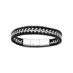 Maison de la Bijouterie Bracelet Homme acier cuir tressé noir 3ZYZY3YZ | Homme Bracelet