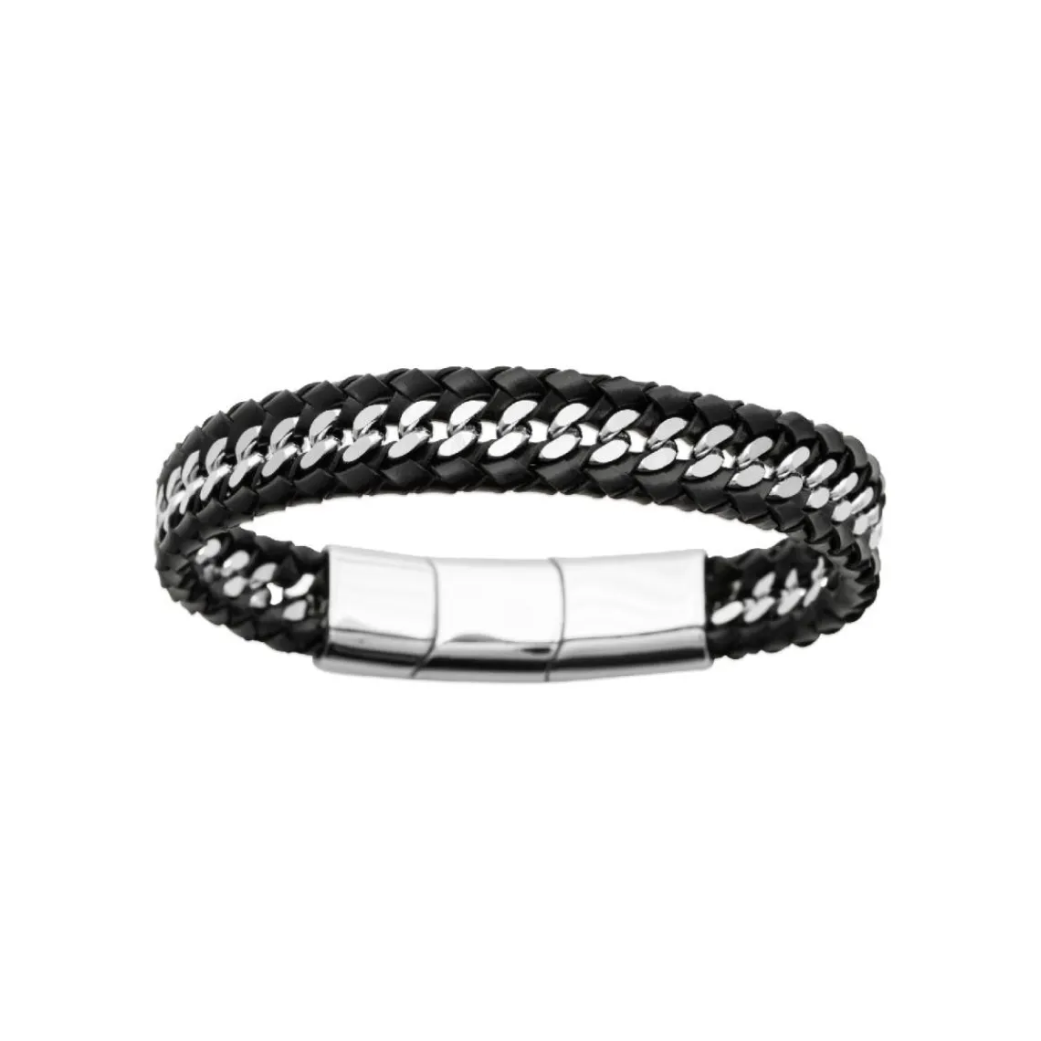 Maison de la Bijouterie Bracelet Homme acier cuir tressé noir 3ZYZY3YZ | Homme Bracelet