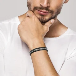Maison de la Bijouterie Bracelet Homme acier cuir tressé noir 3ZYZY3YZ | Homme Bracelet