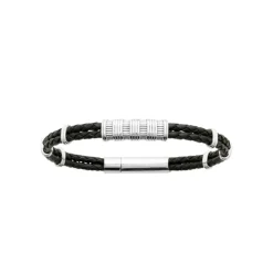 Maison de la Bijouterie Bracelet Homme acier double cuir tressé noir 3ZYZ34YZ | Homme Bracelet