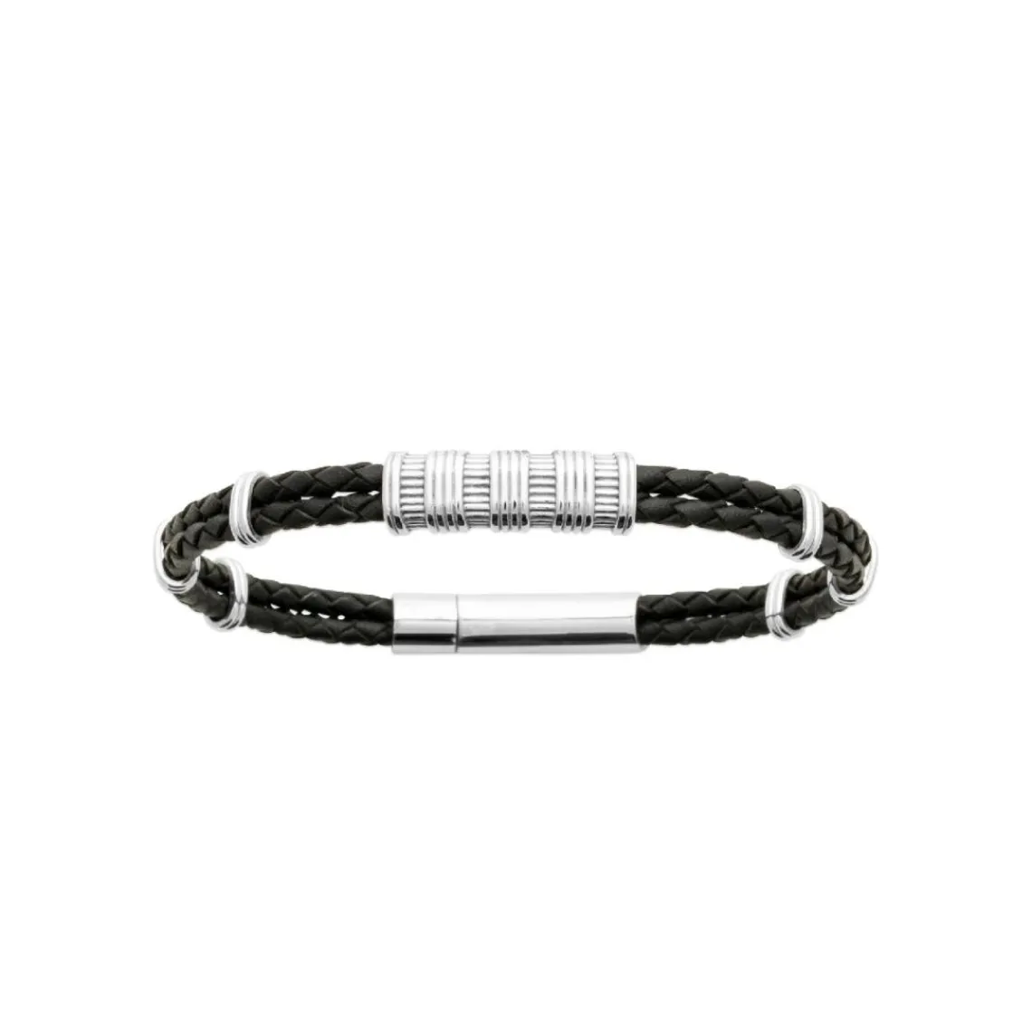 Maison de la Bijouterie Bracelet Homme acier double cuir tressé noir 3ZYZ34YZ | Homme Bracelet