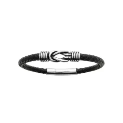 Maison de la Bijouterie Bracelet Homme acier nœud cuir noir 3ZYZY4YZ | Homme Bracelet
