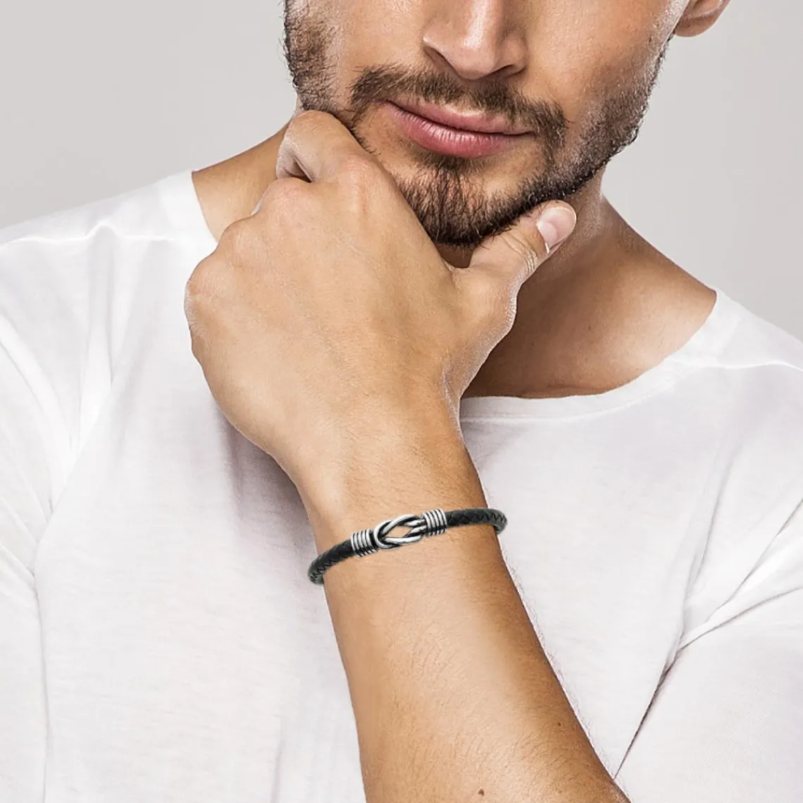 Maison de la Bijouterie Bracelet Homme acier nœud cuir noir 3ZYZY4YZ | Homme Bracelet