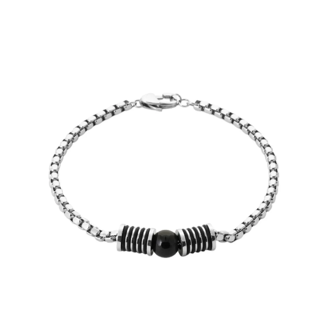 Maison de la Bijouterie Bracelet Homme acier perle agate noire 3ZYZ33YZ | Homme Bracelet