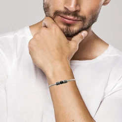 Maison de la Bijouterie Bracelet Homme acier perle agate noire 3ZYZ33YZ | Homme Bracelet
