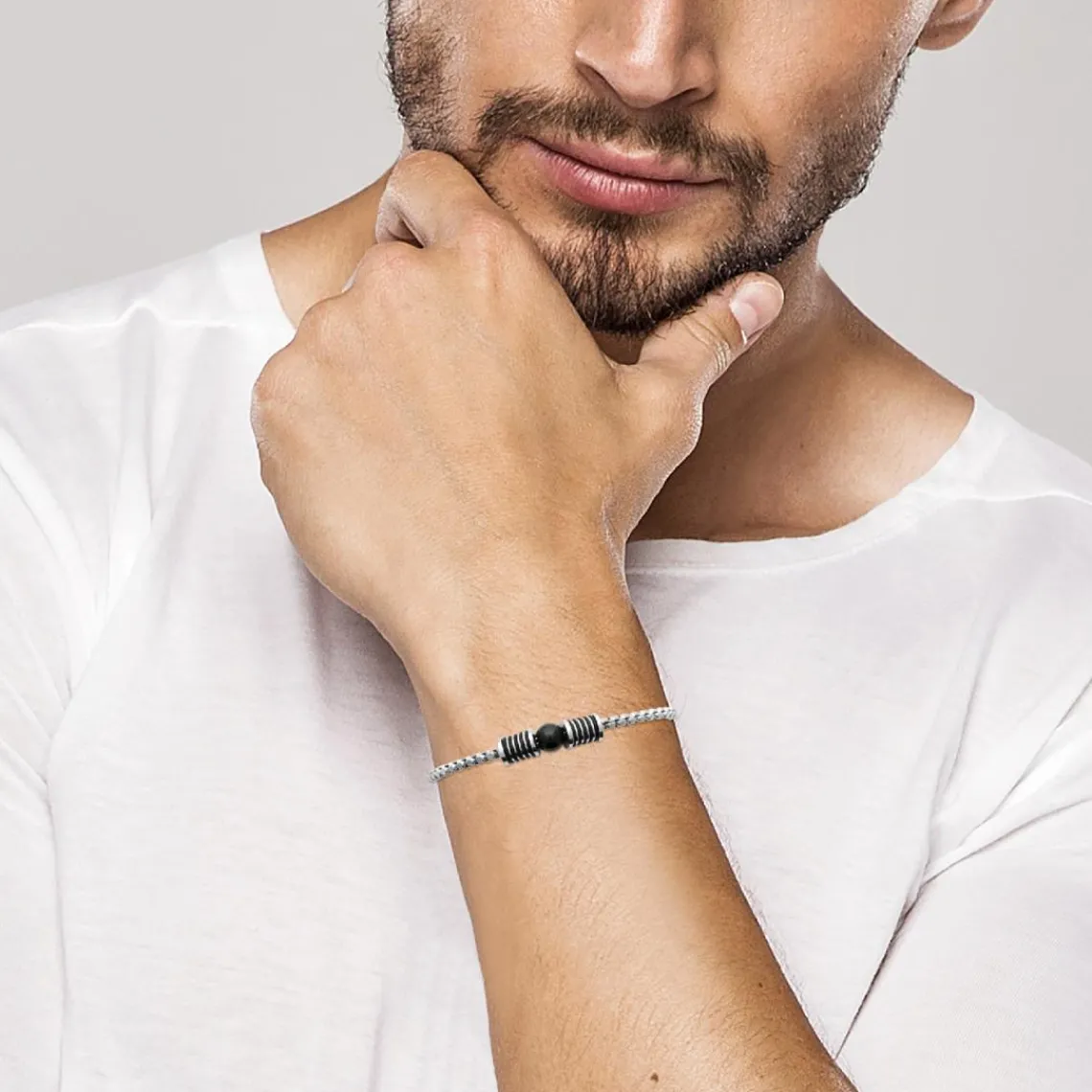 Maison de la Bijouterie Bracelet Homme acier perle agate noire 3ZYZ33YZ | Homme Bracelet