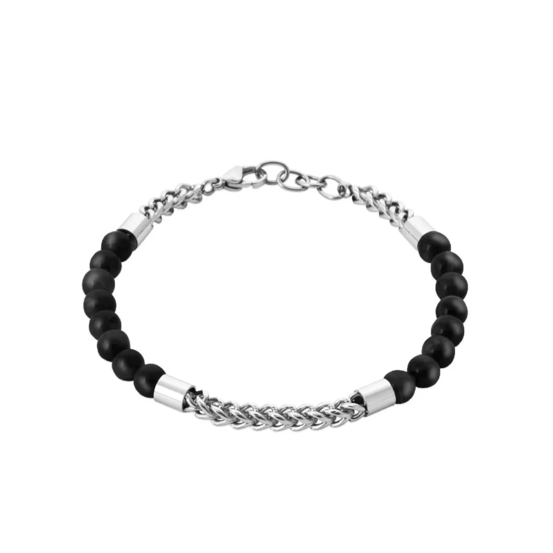 Maison de la Bijouterie Bracelet Homme acier perles agate noire 3ZYZ35YZ | Homme Bracelet