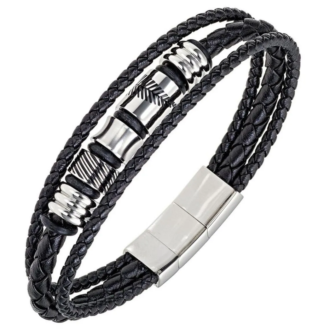 All Blacks Bijoux Bracelet Homme - 682349 Acier, Cuir Couleur Noir, Argent | Homme Bracelet