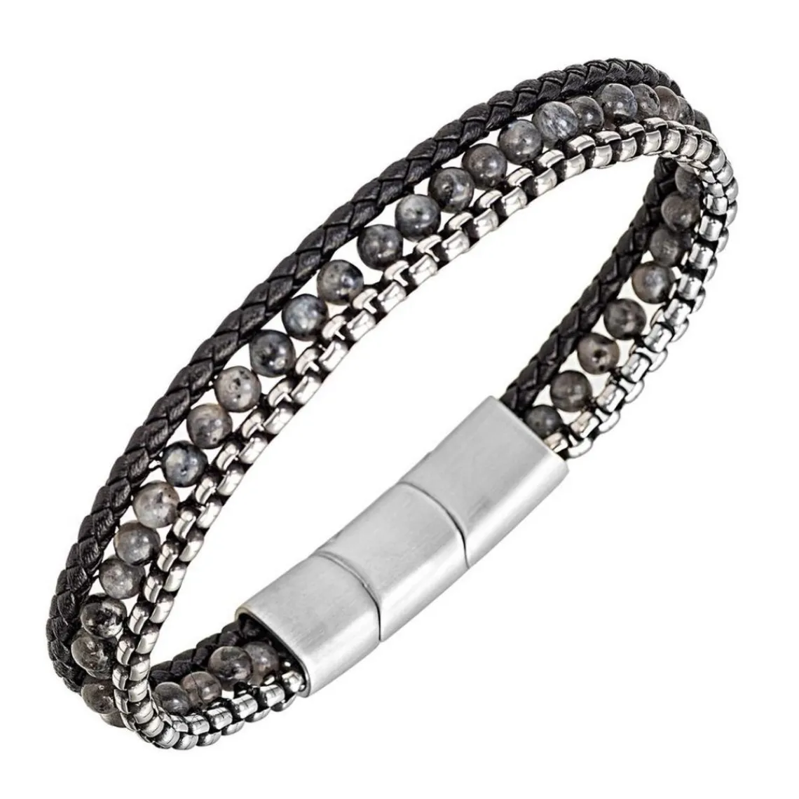 All Blacks Bijoux Bracelet Homme - 682395 Acier, Cuir Couleur Noir, Argent | Homme Bracelet