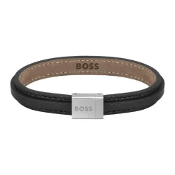 Boss Bijoux Bracelet Homme Grover 1580328S - Cuir, Acier Noir | Homme Bracelet