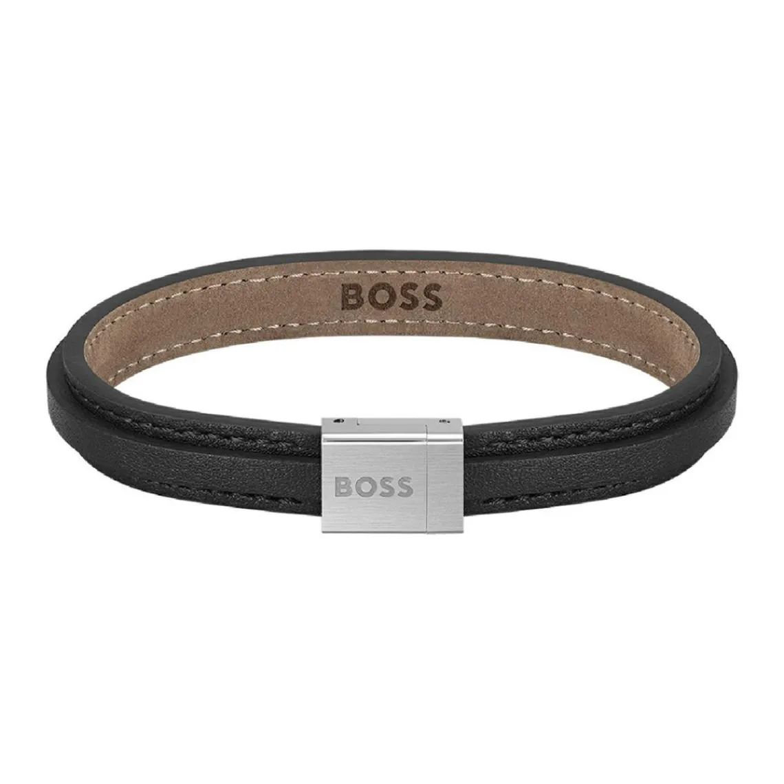 Boss Bijoux Bracelet Homme Grover 1580328S - Cuir, Acier Noir | Homme Bracelet