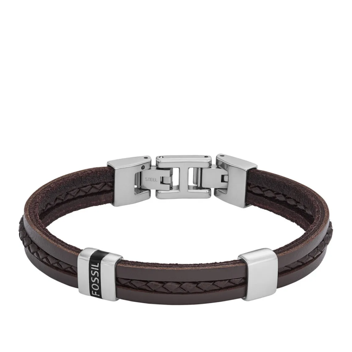 Fossil Bijoux Bracelet Homme Leather Essentials - JF04133040 Acier, Cuir Argent | Homme Bracelet