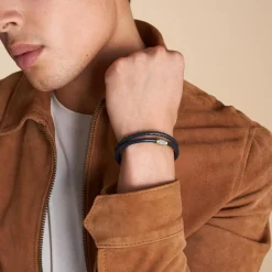 Fossil Bijoux Bracelet Homme - JF04703998 - Cuir,Acier Bleu | Homme Bracelet