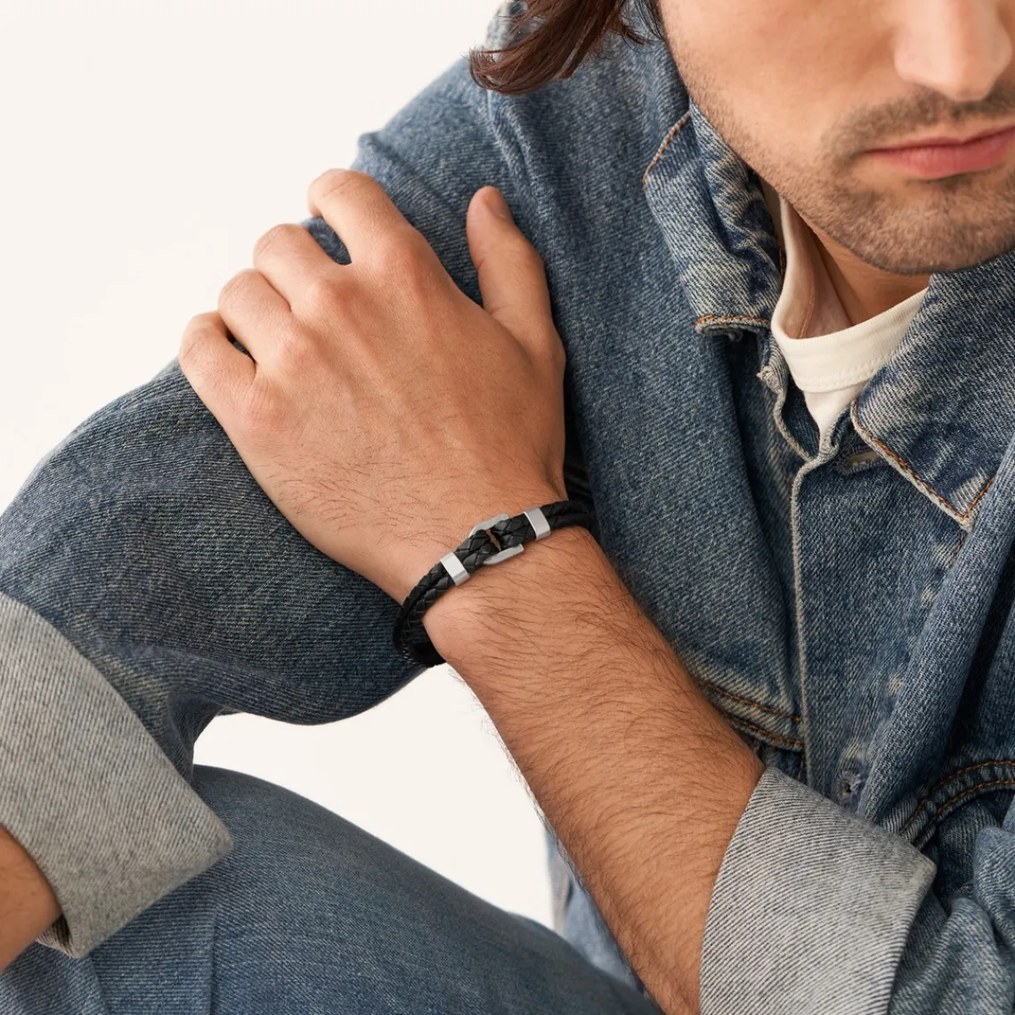 Fossil Bijoux Bracelet Homme JF04202040 en cuir noir | Homme Bracelet