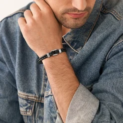 Fossil Bijoux Bracelet Homme JF04202040 en cuir noir | Homme Bracelet