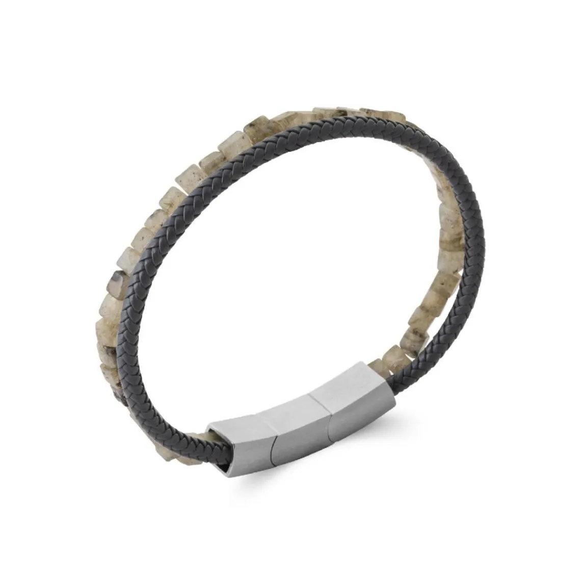 Maison de la Bijouterie Bracelet Homme labradorite cuir noir 3ZY0U5YZ | Homme Bracelet