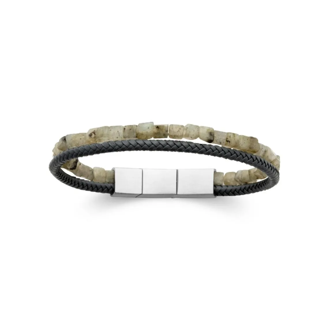 Maison de la Bijouterie Bracelet Homme labradorite cuir noir 3ZY0U5YZ | Homme Bracelet