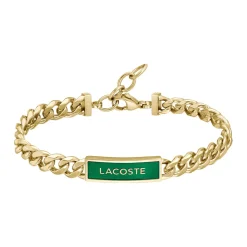 Lacoste Bracelet Homme Fence - 2040323 Acier Doré, Vert Ajustable Circonference Interieure 190 Mm | Homme Bracelet