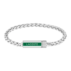Lacoste Bracelet Homme Spelt - 2040337 Acier Argent, Vert Ajustable Circonference Interieure 190 Mm | Homme Bracelet