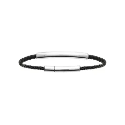Maison de la Bijouterie Bracelet Homme plaque acier cuir tressé noir 3ZYZZUZU | Homme Bracelet