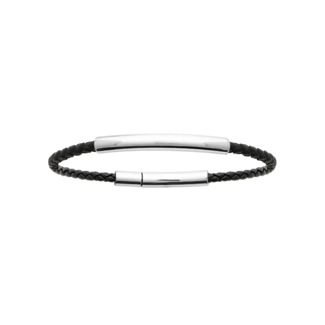 Maison de la Bijouterie Bracelet Homme plaque acier cuir tressé noir 3ZYZZUZU | Homme Bracelet