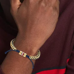 Tommy Hilfiger Bijoux Bracelet Homme Tommy Hilfiger Braided Metal 2790512 - Acier, Nylon Doré, Bleu | Homme Bracelet