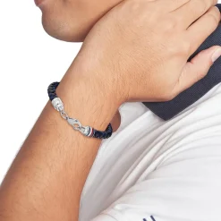 Tommy Hilfiger Bijoux Bracelet Homme Tommy Hilfiger Tyson - 2790634 Acier, Cuir Argent, Bleu | Homme Bracelet