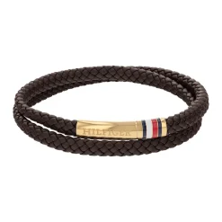 Tommy Hilfiger Bijoux Bracelet Homme Tommy Hilfiger Double - 2790551 Acier, Cuir Doré, Marron | Homme Bracelet