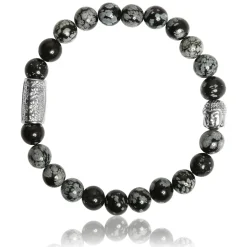 Lauren Steven Bracelet Design ML046 - Bracelet En Pierre Naturelle Obsidienne Flocon de Neige Homme | Homme Bracelet