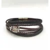 Redskins Bracelet Bijoux 285606 - Homme Noir et Marron en Cuir Tressé et Acier - Perles Plates et Allongées | Homme Bracelet