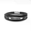 Redskins Bracelet Bijoux 285600 - Homme Noir Multi Rangs en Cuir Tressé et Acier - Plaque Fendue | Homme Bracelet