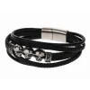 Redskins Bracelet Bijoux 285509 - Homme en Cuir Tressé et Acier Têtes de Mort | Homme Bracelet