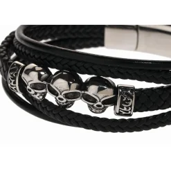 Redskins Bracelet Bijoux 285509 - Homme en Cuir Tressé et Acier Têtes de Mort | Homme Bracelet