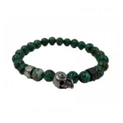 Redskins Bracelet Bijoux 285515 - Homme en Quartz de Jade Vert et Acier - Tête de Mort | Homme Bracelet